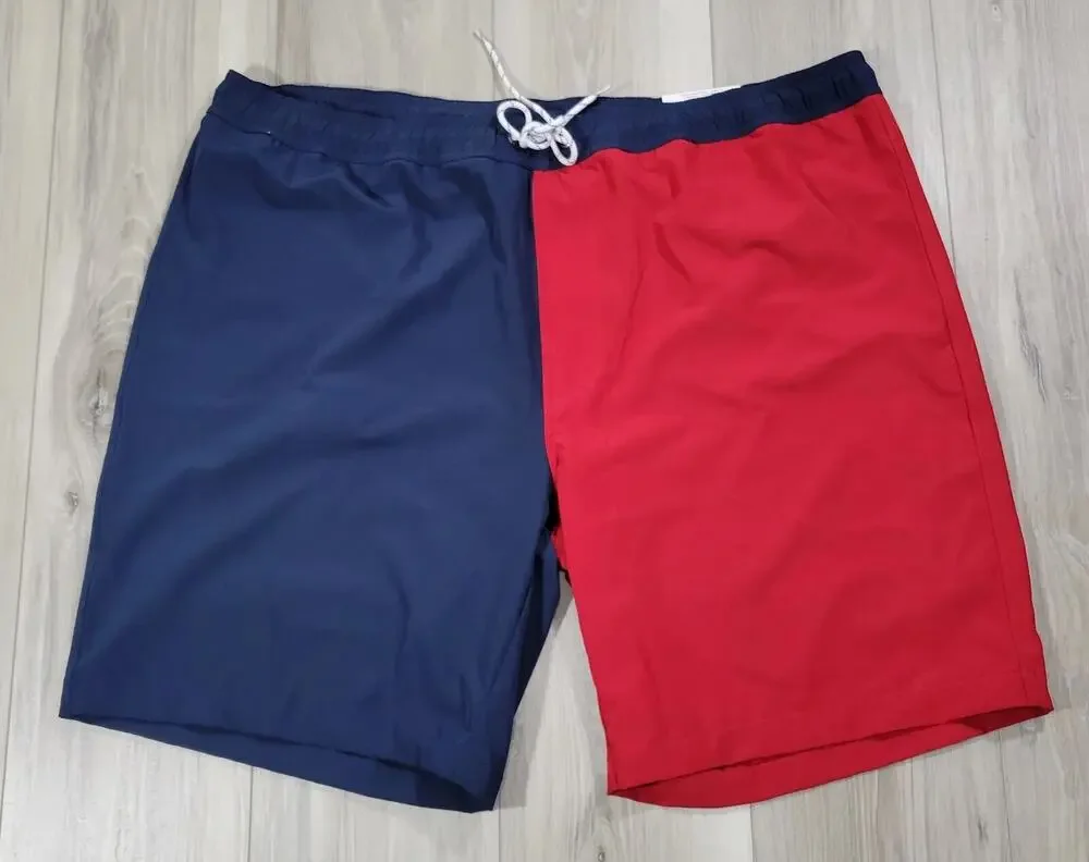 St. John's Bay Swim Shorts Men's Large Indigo Red Colorblock Above The Knee New